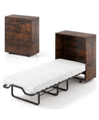 Cot Size Foldable Murphy Bed Cabinet with Lockable Wheels