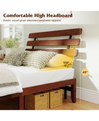Metal and Wood Platform Bed Frame with Headboard and Retro Headboard