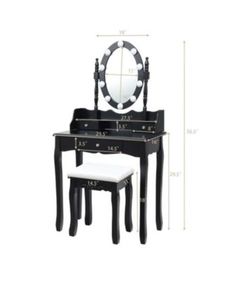 Oval Mirror Makeup Vanity Set with 10 LED Dimmable Bulbs and 3 Drawers