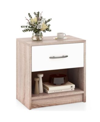 Compact Bedside Table with Drawer and Open Storage Shelf