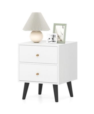 Mid-Century Modern 2-Drawer Nightstand with Golden Knobs