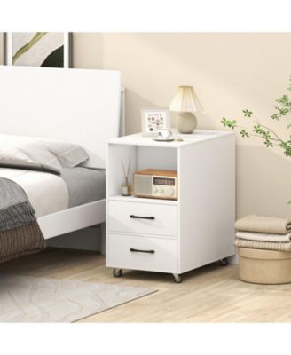 End Table with Built-In Charging Station, 2 Drawers and Locking Wheels