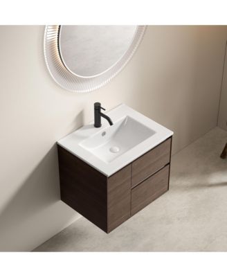 24 inch Bathroom Vessel Sink, Ceramic Bathroom Vanity Sink Top with Overflow, No Drain Convenient for Storing Personal Items
