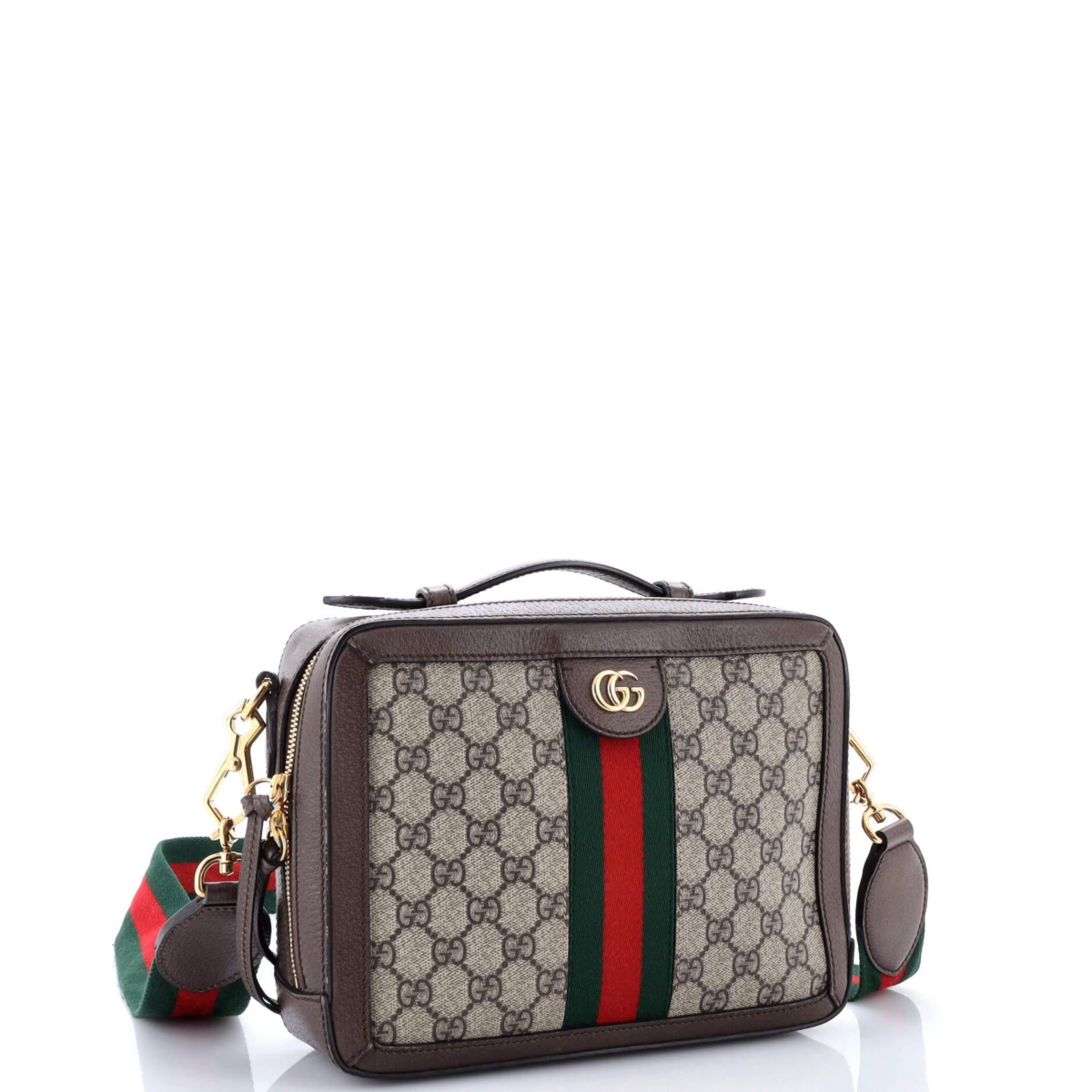 Pre-Owned Gucci Small Ophidia Zip Around Camera Bag Gg Coated Canvas