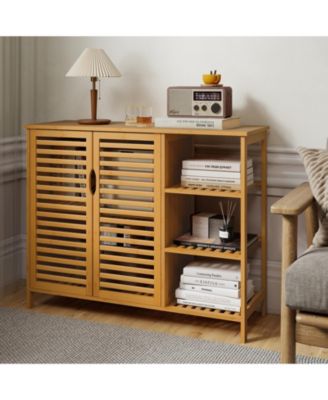 Bamboo Bathroom Cabinet 2-Door Storage Organizer w/ Shelves