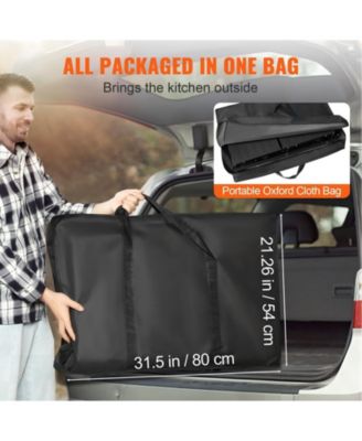 Folding Camping Kitchen Table with Sink Side Tables and Storage Shelves