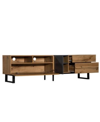 TV Stand Accommodates , Televisions, Wooden Entertainment Center Featuring Double Storage and Drop Down Door Design for Living Room