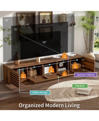 70 Inch Modern TV Stand for TVs, Media Console with Fluted Details, Flip-Down Center Door and Side Cabinets for Living Room