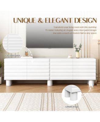 Wavy Door TV Stand for TVs , Modern Media Console Table with 4 Storage Cabinets and Adjustable Shelves for Living Room