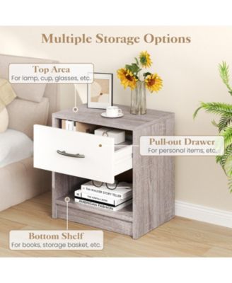 Bedside Table Nightstand with Drawer and Open Shelf