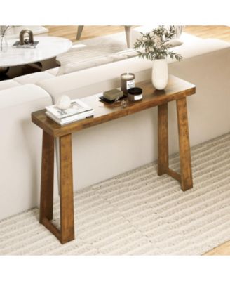 43 in Solid Rubber Wood Narrow Console Table with 2 in Thick Tabletop
