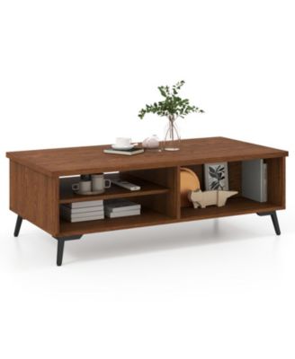 47 in Mid-Century 2-Tier Coffee Table with Shelves and Compartments