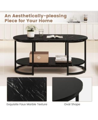 39.5 in Faux Marble 2-Tier Coffee Table with Metal Frame