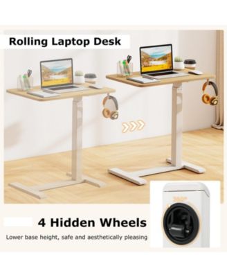 Height Adjustable Mobile Overbed Bedside Table with Cup Holder