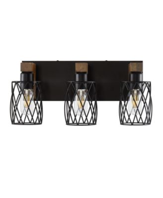 3-Light Farmhouse Bathroom Vanity Light, Rustic Wood and Metal Wall Sconce for Mirror