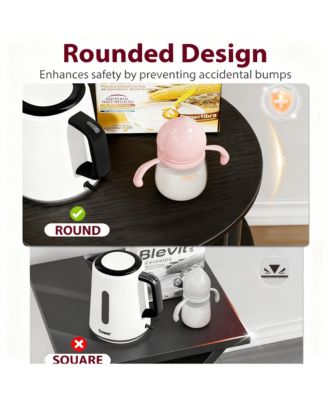 Small Round End Table 3 Tier Industrial Nightstand Side shelf Bedroom Living Room