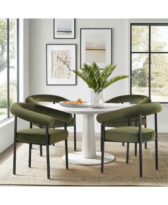 Set of 2 Velvet Upholstered Dining Armchairs Curved Arms Metal Frame