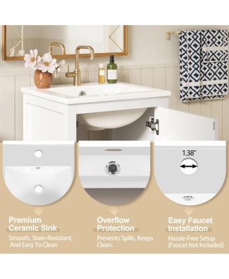 18 Inch Bathroom Vanity with Ceramic Sink, Soft Close Storage Drawer and Door, Freestanding Cabinet for Small Spaces