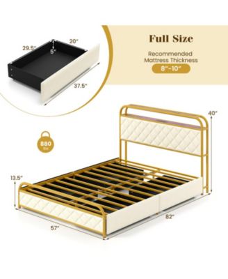 Full Metal Platform Bed Frame with LED Lights and Charging Station