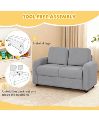 Two Seat Kids Sofa with Soft Upholstery and Wooden Frame