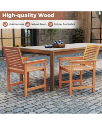 Patio Chairs Set of Two with Inclined Backrests and Slatted Seats