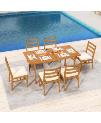 Outdoor Wooden Dining Chairs Set of Four with Cushioned Seats
