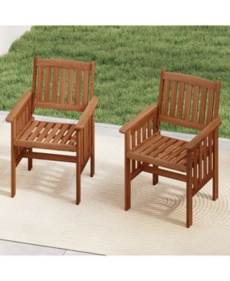 Patio Chairs Set of Two Solid Wood Chairs with Slatted Seats