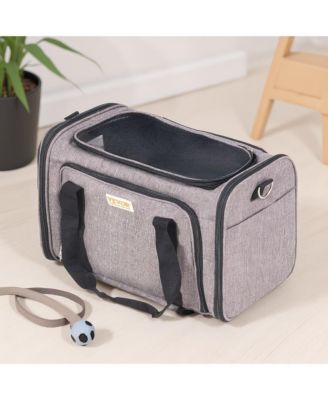 Zeus and Ruta Airline Approved Rolling Cat Carrier With Wheels Telescopic Handle And Shoulder Strap For Pets Under 25lbs Grey