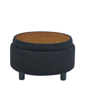 25" Round Storage Ottoman - Tufted Fabric Circle Coffee Table with Removable Top, Footrest Stool for Living Room, Bedroom