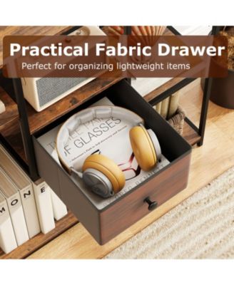 40 in Console Table with Fabric Drawer and 4 Staggered Open Shelves