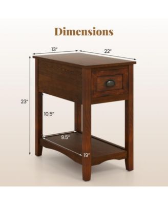 Set of 2 Retro Narrow End Tables with Drawer and Open Shelf