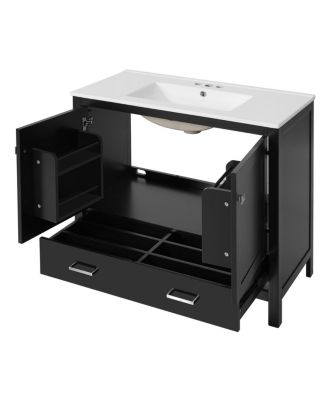 72 Inch Double Bathroom Vanity Set with Ceramic Sinks, Solid Wood Cabinet, Ample Storage and Soft Close Doors, Modern Freestanding