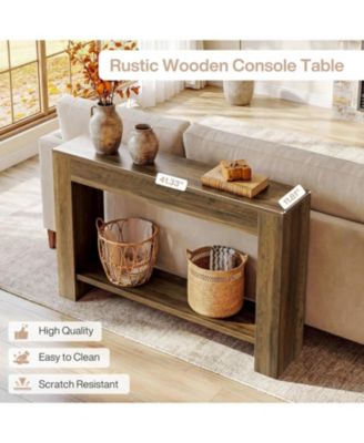 41.3'' Farmhouse Console Table, 2-Tier Sofa Entryway Table with Storage, Narrow Wooden Behind Couch