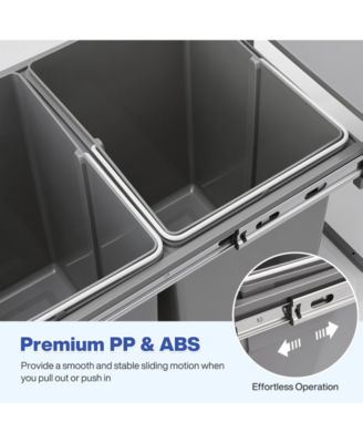  Dual Compartment Under Counter Kitchen Cabinet Pull-Out Trash Can,  Slide-Out Waste Bin with Lid