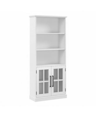 Tall 5 Shelf Bookcase Glass Doors Modern Farmhouse Storage Living Room Office