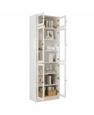 85.5" H 7 Tier Bookshelf with Glass Doors White Large Storage Bookcase for Living Room Office