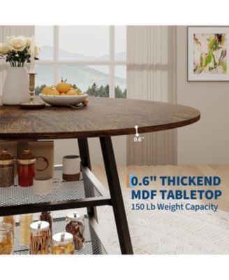 Dining Room Round Table Set for 4-6, Circle Kitchen Dining Table with Metal Base, 47 Inch Wooden Round DiningTable