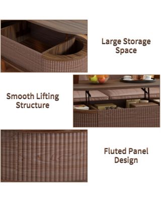 Fluted Lift Top Coffee Table, Modern Oval Wooden Center Table with Hidden Compartment for Living Room or Home Office