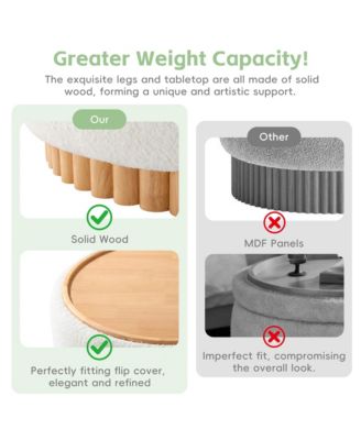 29" Round Storage Ottoman - Coffee Table with Reversible Lid, Wood Frame, Boucle Fabric Footrest for Living Room
