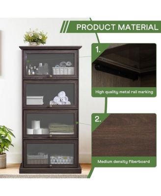 Display Cabinet with 4 Flip up Glass Doors, 4-Tier Versatile Storage Organizer, Antique Bookcase for Living Room