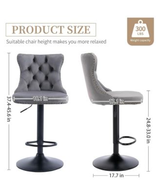 Velvet Bar Stools Set Adjustable Swivel Counter Height Chairs Footrest and Nailhead Trim for Home Pub