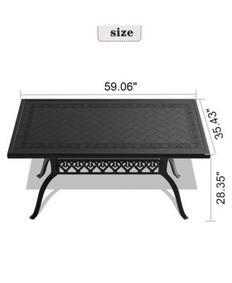 Cast Aluminum Patio Dining Table With Black Frame and Carved Texture on the Tabletop