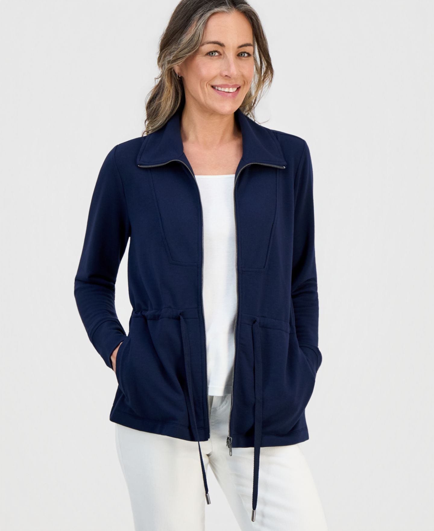 Женская куртка Style & Co Petite LuxLounge French Terry Chunky Zip, цвет: Синий — фото 3
