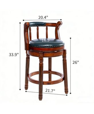 Seat Height Swivel Leather Wooden Bar Stools, 360 Degree Swivel Bar Height Chair with Backs