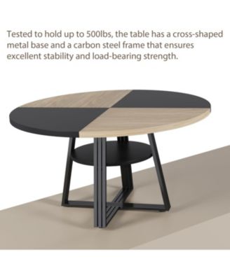 Round Dining Table for 4-6, 47.2 in Farmhouse Kitchen Table with Storage, Circle Dinner Tables