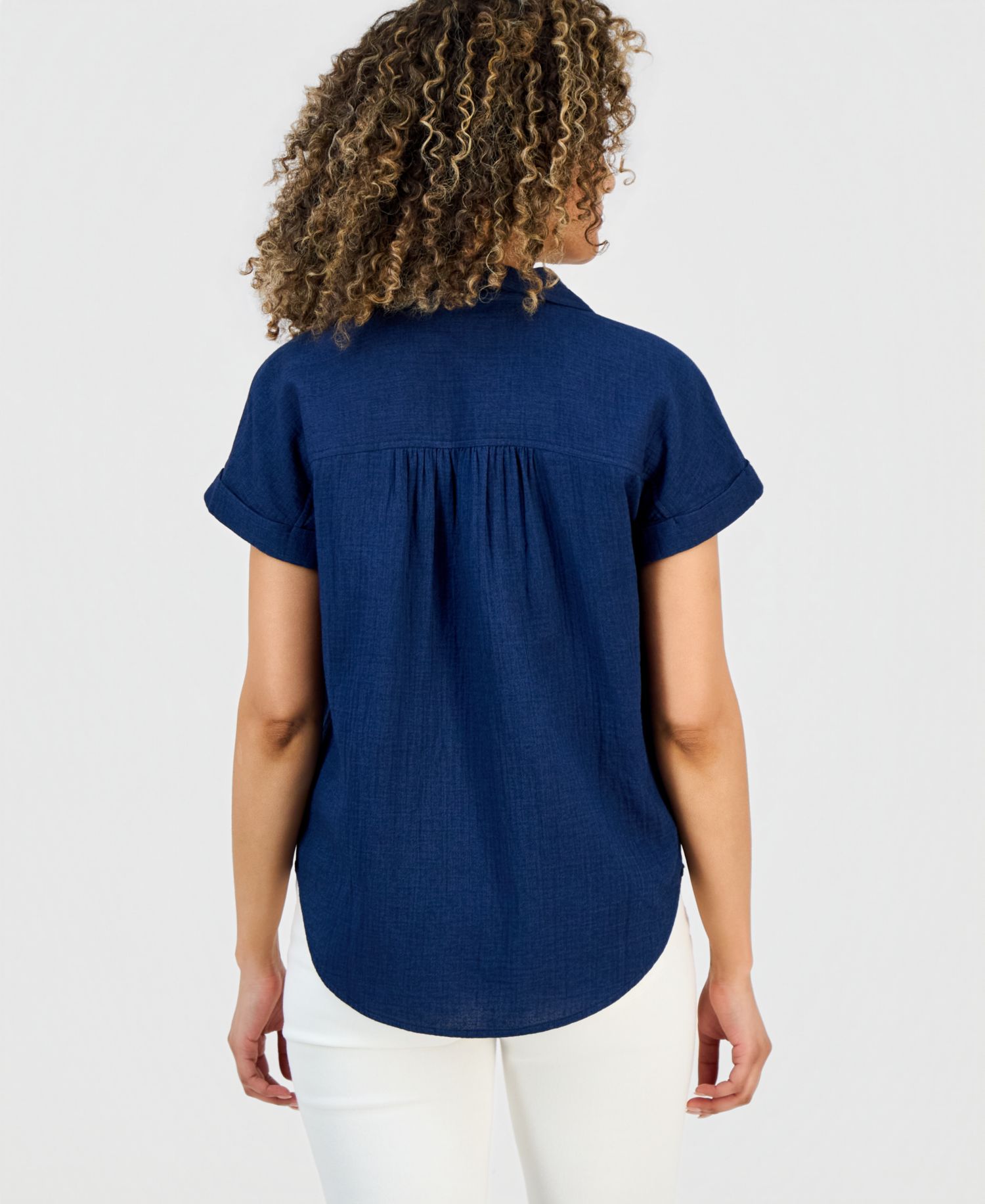 Petite Button-Up Cotton Camp Shirt