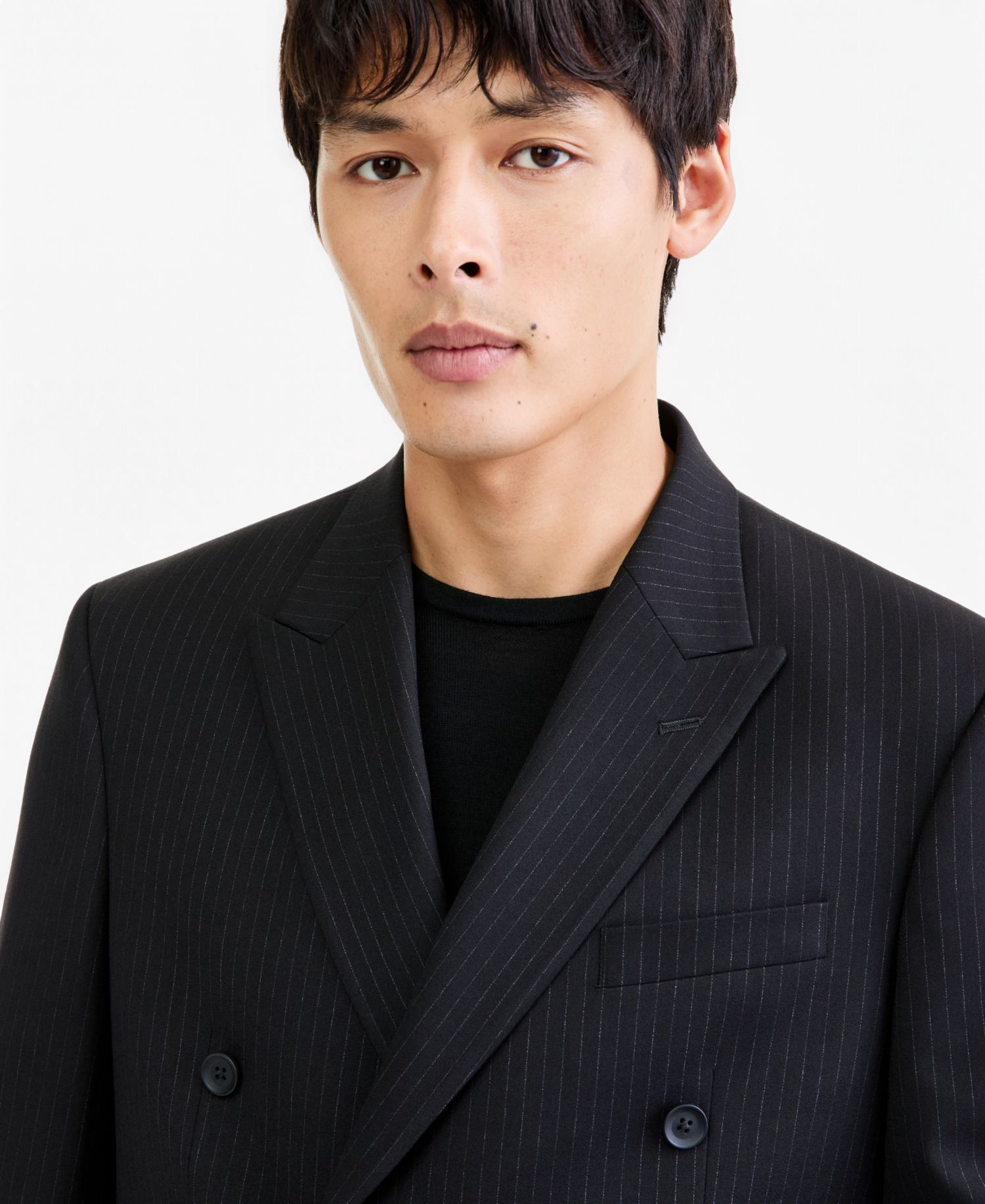 Men's Black Pinstripe Slim Techni-Cole Suit Jacket