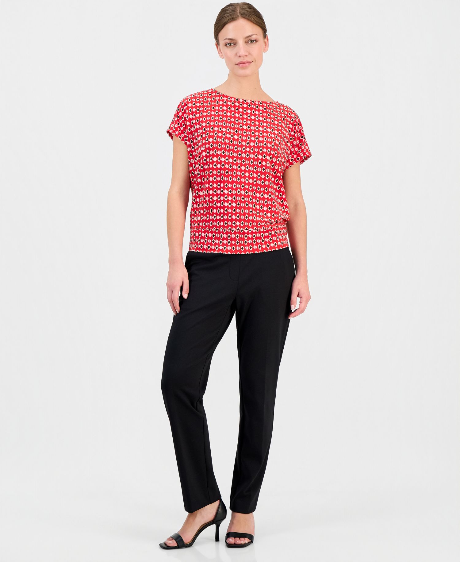 Petite Printed Boat-Neck Top
