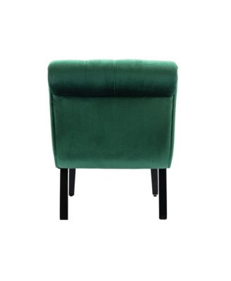 Modern Velvet Accent Chair, Upholstered Fabric Button Reading Chaise with Tufted Back, Wooden Legs, Rolled Edge Design for Living Room