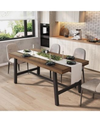 Industrial Dining Table for 4-6 People, 63" Long Large Kitchen Table with Sturdy Metal Frame, Rectangular Counter.
